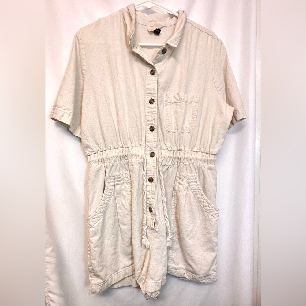 Universal Thread Linen Blend Button Front Utility Romper Cream Size Large